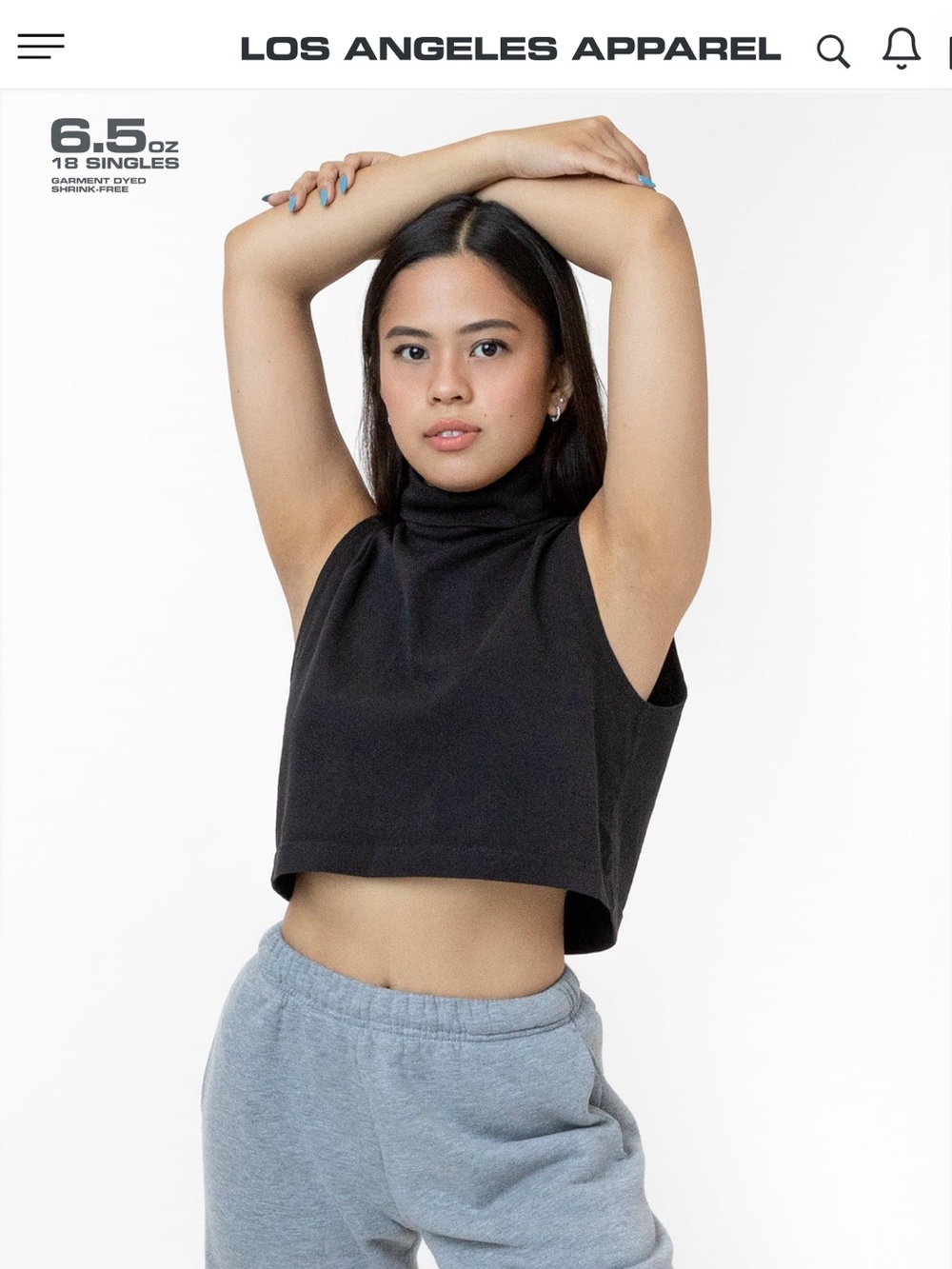 Los Angeles Apparel Garment Dye Sleeveless Turtleneck Crop Top - M